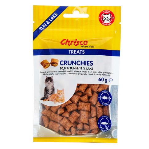 Chrisco Crunchies med tun og laks, 60 g ℮