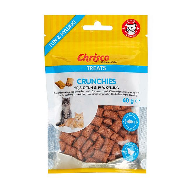 Chrisco Crunchies med tun og kylling, 60 g ℮