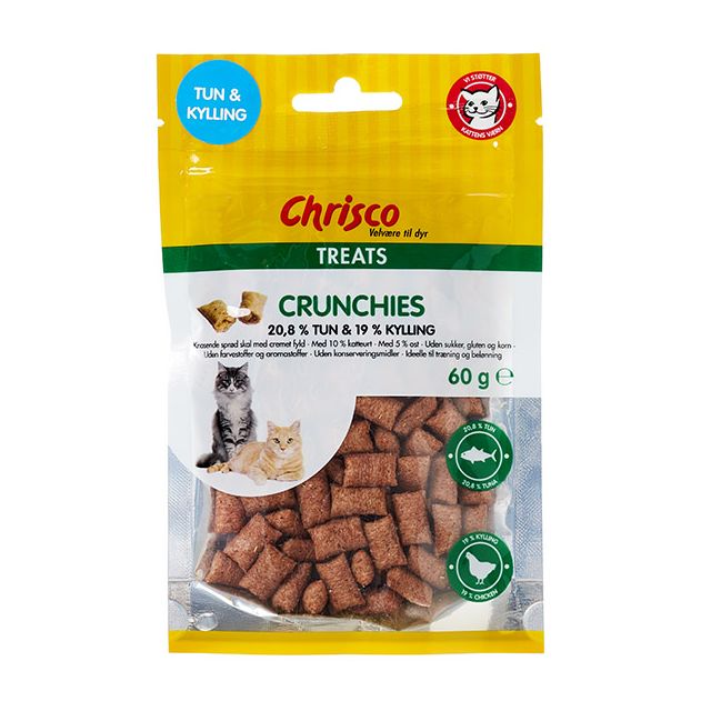 Chrisco Crunchies med tun og kylling, 60 g ℮